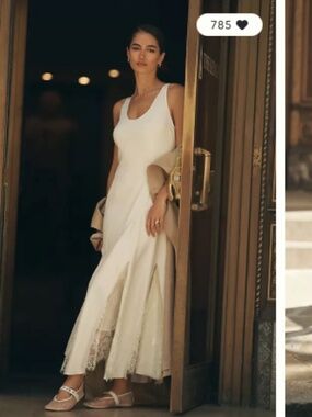 Endless Rose Mixed Lace Satin Maxi Dress and BHLDN Rue Semi-Sheer Raw-Edge Wrap